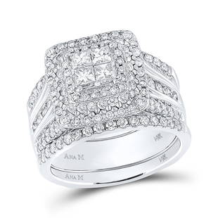 14kt White Gold Princess Diamond Halo Bridal Wedding Ring Band Set 2 Cttw: 14kt White Gold Princess Diamond Halo Bridal Wedding Ring Band Set 2 Cttw Metal Type14kt White Gold Item Number75489 StyleClustersRing SizeRing size selectableCarats Total Weight *2