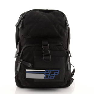 Prada Logo Patch Buckle Sling Bag Quilted Tessuto with Saffiano Leather: Prada Logo Patch Buckle Sling Bag Quilted Tessuto with Saffiano Leather Exterior Color: Black Interior Color: Black Exterior Material: Nylon Interior Material: Nylon Hardware Color: