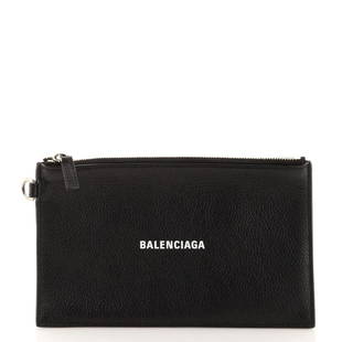 Balenciaga Cash Pouch on Strap Leather: Balenciaga Cash Pouch on Strap Leather Exterior Color: Black Interior Color: Black Exterior Material: Leather Interior Material: Leather Hardware Color: Aged Silver Accessories: