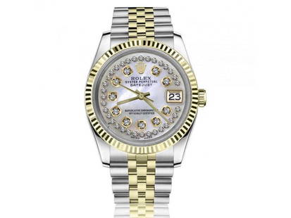 Rolex 36mm Datejust White Mother Of Pearl String Diamond Dial Two Tone Jubilee Watch: Rolex 36mm Datejust White Mother Of Pearl String Diamond Dial Two Tone Jubilee Watch SKU: RBJcustom-32088-600b139e197e5-E21A8 Brand: Rolex Condition: Pre-Owned Note: All Sales are final.