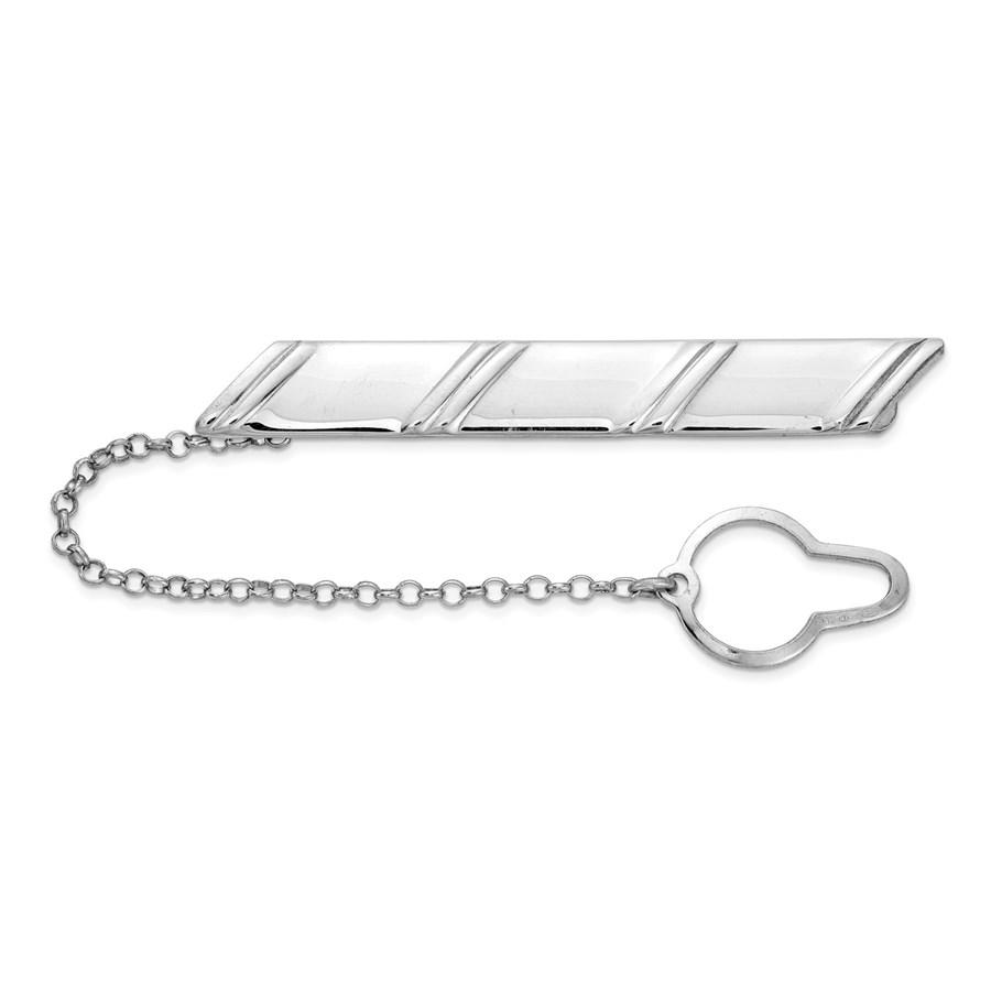 Sterling Silver Rhodium-plated Diagonal Stripes Tie Bar: Sterling Silver Rhodium-plated Diagonal Stripes Tie Bar Product ID: RBJ214106 Metal: Sterling Silver Purity: .925 Finish: Polished Length Of Item: 51.98 mm