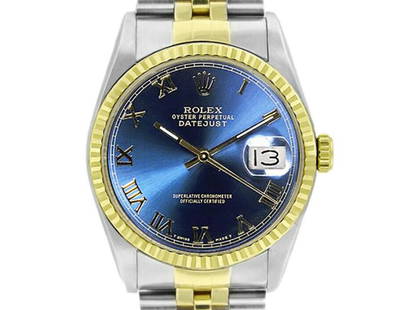 Rolex Datejust 36mm 16233 Unisex Blue Roman Yellow Gold 36mm 1 Year Warranty: Rolex Datejust 36mm 16233 Unisex Blue Roman Yellow Gold 36mm 1 Year Warranty SKU: RBJ333394099429-E Brand: Rolex Condition: Pre-Owned Model: Datejust 36mm Note: All Sales are final.