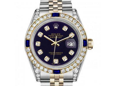 Womens Rolex 31mm Datejust Two Tone Jubilee Purple Color Dial Diamond Accent Bezel + Lugs + Sapphire