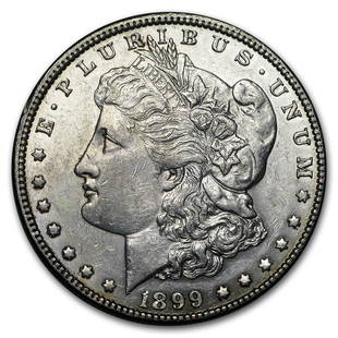 1899 Morgan Dollar AU: 1899 Morgan Dollar AU Product ID: RBG14225 Year: 1899 Grade: Almost Unc Grade Service: None Denomination: $1.00 Mint Mark: P - Philadelphia (Not Shown) Metal Content: 0.7734 troy