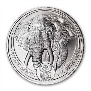 2020 South Africa 1 oz Platinum Big Five Elephant BU: 2020 South Africa 1 oz Platinum Big Five Elephant BU Product ID: RBG197768 Year: 2020 Grade: Brilliant Unc Grade Service: None Denomination: 20R Mint Mark: Not Shown Metal