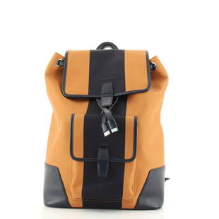 Christian Dior Homme Front Pocket Backpack Striped Leather: Christian Dior Homme Front Pocket Backpack Striped Leather Exterior Color: Blue, Neutral Interior Color: Black Exterior Material: Fabric, Leather Interior Material: Fabric Hardware