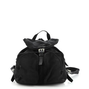 Prada Double Front Pocket Backpack Tessuto Medium: Prada Double Front Pocket Backpack Tessuto Medium Exterior Color: Black Interior Color: Black Exterior Material: Nylon Interior Material: Fabric Hardware Color: Silver Accessories: