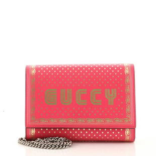 Gucci Wallet on Chain Limited Edition Printed Leather: Gucci Wallet on Chain Limited Edition Printed Leather Exterior Color: Pink Interior Color: Pink Exterior Material: Leather Interior Material: Fabric, Leather Hardware Color: Silver 