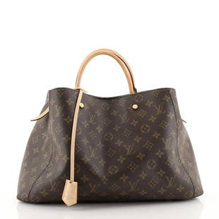 Louis Vuitton Montaigne Handbag Monogram Canvas GM: Louis Vuitton Montaigne Handbag Monogram Canvas GM Exterior Color: Brown Interior Color: Brown, Red Exterior Material: Canvas (Coated) Interior Material: Canvas Coated, Microfiber 