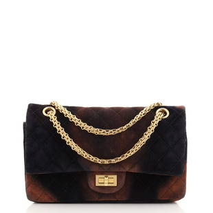 Chanel Reissue 2.55 Flap Bag Quilted Degrade Velvet 225: Chanel Reissue 2.55 Flap Bag Quilted Degrade Velvet 225 Exterior Color: Blue, Brown Interior Color: Blue Exterior Material: Velvet Interior Material: Leather Hardware Color: Gold Tone 