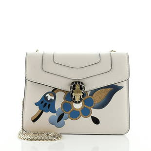 Bvlgari Serpenti Forever Square Shoulder Bag Leather Small: Bvlgari Serpenti Forever Square Shoulder Bag Leather Small Exterior Color: Neutral, Print Interior Color: Black Exterior Material: Leather Interior Material: Leather Hardware Color: