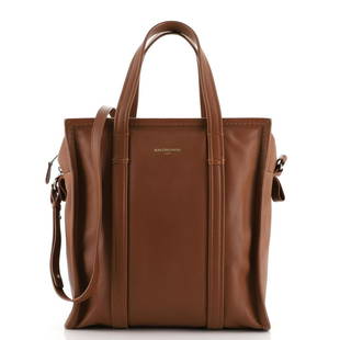 Balenciaga Bazar Convertible Tote Leather Small: Balenciaga Bazar Convertible Tote Leather Small Exterior Color: Brown Interior Color: Black Exterior Material: Leather Interior Material: Fabric Hardware Color: Silver Accessories: