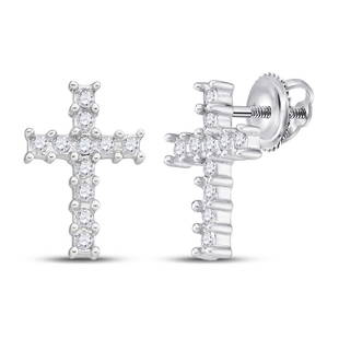 10kt White Gold Womens Round Diamond Cross Earrings 1/10 Cttw: 10kt White Gold Womens Round Diamond Cross Earrings 1/10 Cttw Metal Type10kt White Gold Item Number14043 StyleClustersCarats Total Weight *1/10 Ct.t.w.Primary Gem TypeDiamondPrimary