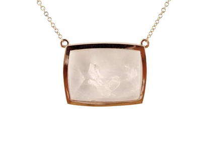 14K Rose Gold With 38.44ct Manifestor Quartz Crystal Necklace: 14K Rose Gold With 38.44ct Manifestor Quartz Crystal Necklace SKU: RBJ364-536-1509-01C9A Condition: Pre-Owned Metal: Rose Gold Stone: Manifestor Quartz Model Size and Fit: Top to