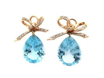 14k Yellow Gold Blue Topaz And Diamond Bow Earrings: 14k Yellow Gold Blue Topaz And Diamond Bow Earrings SKU: RBJsf785_6562161950823 Condition: Never-Worn Note: All Sales are final. Need more pics? Please do not hesitate to ask if you have any