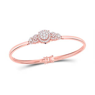 14kt Rose Gold Womens Round Diamond Cluster Bangle Bracelet 3/4 Cttw: 14kt Rose Gold Womens Round Diamond Cluster Bangle Bracelet 3/4 Cttw Metal Type14kt Rose Gold Item NumberGDI852601 StyleBanglesCarats Total Weight *3/4 Ct.t.w.Primary Gem