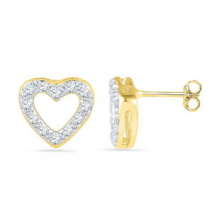 10kt Yellow Gold Womens Round Diamond Heart Earrings 1/8 Cttw: 10kt Yellow Gold Womens Round Diamond Heart Earrings 1/8 Cttw Metal Type10kt Yellow Gold Item Number101945 StyleClustersCarats Total Weight *1/8 Ct.t.w.Primary Gem TypeDiamondPrimary