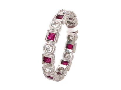 18k White Gold Ruby And Diamond Band: 18k White Gold Ruby And Diamond Band SKU: RBJsf785_6550066692199 Condition: Never-Worn Note: All Sales are final. Need more pics? Please do not hesitate to ask if you have any question or