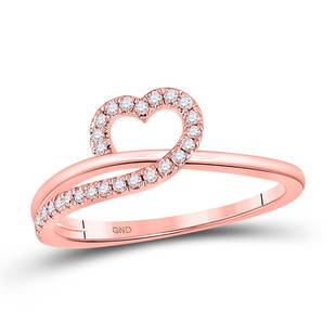 10kt Rose Gold Womens Round Diamond Heart Ring 1/6 Cttw: 10kt Rose Gold Womens Round Diamond Heart Ring 1/6 Cttw Metal Type10kt Rose Gold Item NumberGDI858525 StyleHeartRing SizeRing size selectableCarats Total Weight *1/6 Ct.t.w.Primary Gem