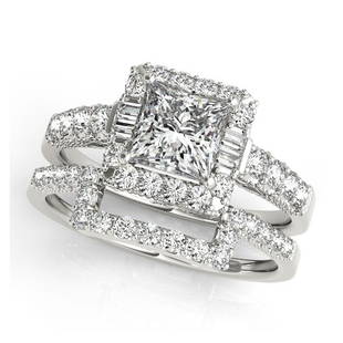 Natural 1.8 CTW Diamond Engagement Ring SET 14K White Gold: Natural 1.8 CTW Diamond Engagement Ring SET 14K White Gold Category: Rose Gold Engagement Rings Style: Square Halo Audience: For Women Ring Resizable: Yes Metal Type: 14K White Gold 