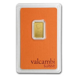 2.5 gram Gold Bar - Valcambi (In Assay): 2.5 gram Gold Bar - Valcambi (In Assay) Product ID: 117570 Year: Random Grade: None Grade Service: Assay Card Mint Mark: N/A - Not Available Metal Content: 0.0804 troy oz Purity: .9999 