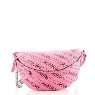 Balenciaga Souvenir Belt Bag Printed Leather XXS: Balenciaga Souvenir Belt Bag Printed Leather XXS Exterior Color: Pink Interior Color: Black Exterior Material: Leather Interior Material: Fabric Hardware Color: Silver Accessories: