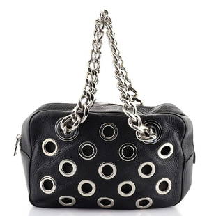 Prada Grommet Chain Shoulder Bag Vitello Daino Medium: Prada Grommet Chain Shoulder Bag Vitello Daino Medium Exterior Color: Black Interior Color: Black Exterior Material: Leather Interior Material: Leather Hardware Color: Silver 