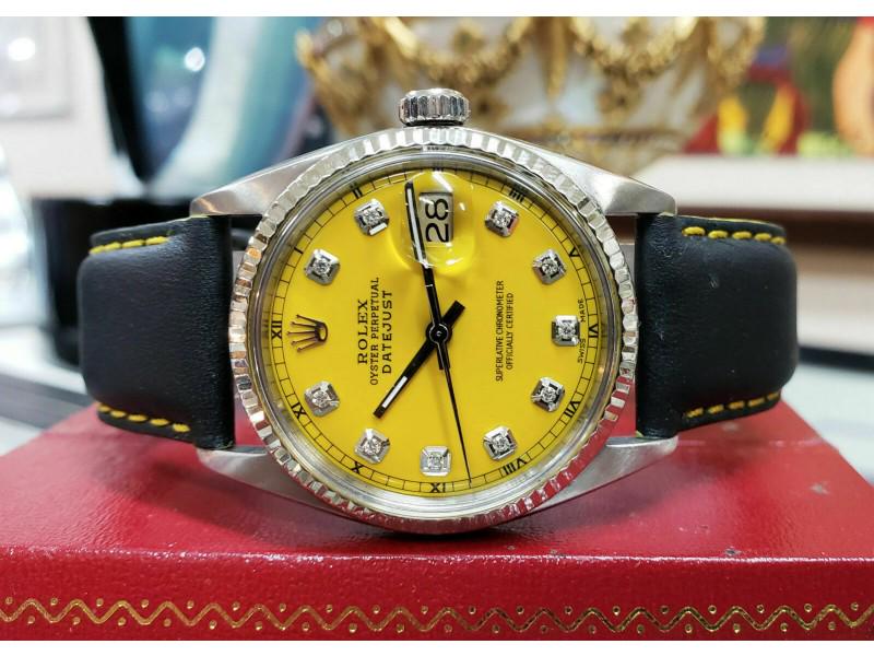 Mens Vintage ROLEX Oyster Perpetual Datejust 36mm YELLOW Diamond Dial Watch: Mens Vintage ROLEX Oyster Perpetual Datejust 36mm YELLOW Diamond Dial Watch SKU: RBJ193840184797-E Brand: Rolex Condition: Pre-Owned Model: Rolex Datejust Note: All Sales are final. Need more pics? Pl