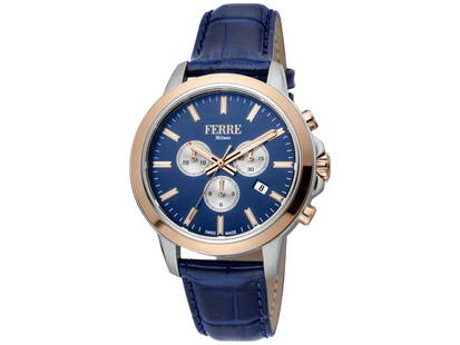 Ferre Milano Mens Classic: Ferre Milano Mens Classic SKU: RBJFM1G153L0041-39B2A Brand: Ferre Milano Condition: Never Worn Stainless steel case, Leather strap, Blue dial, Quartz, Scratch resistantmineral, Water resistant up