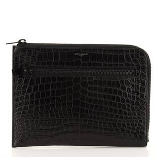 Saint Laurent Rider Zipped Document Holder Crocodile Embossed Leather Medium: Saint Laurent Rider Zipped Document Holder Crocodile Embossed Leather Medium Exterior Color: Black Interior Color: Black Exterior Material: Leather Interior Material: Fabric Hardware