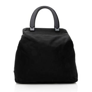 Prada Vintage Tessuto Lucite Handle Tote: Prada Vintage Tessuto Lucite Handle Tote Condition Quality: Fair Color: Black Height: 12.75 in. Length: 12.5 in. Material: Lucite/Nylon Width: 4.25 in. Item Condition: Pre Owned 