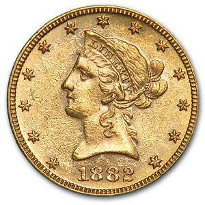 1882 $10 Liberty Gold Eagle AU: 1882 $10 Liberty Gold Eagle AU Product ID: 14669 Year: 1882 Grade: Almost Unc Grade Service: None Denomination: $10.00 Mint Mark: P - Philadelphia (Not Shown) Metal Content: 0.4838 troy oz 