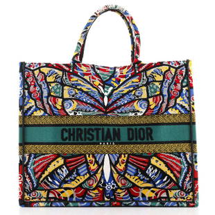 Christian Dior Book Tote Embroidered Canvas: Christian Dior Book Tote Embroidered Canvas Exterior Color: Multicolor Interior Color: Multi Color Exterior Material: Canvas (Plain) Interior Material: Canvas Plain Accessories: Dust