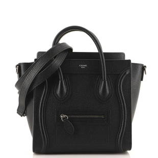Celine Luggage Bag Grainy Leather Nano: Celine Luggage Bag Grainy Leather Nano Exterior Color: Black Interior Color: Black Exterior Material: Leather Interior Material: Suede Hardware Color: Aged Silver Accessories: Dust