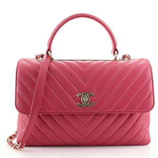 Chanel Trendy CC Top Handle Bag Chevron Lambskin Medium: Chanel Trendy CC Top Handle Bag Chevron Lambskin Medium Exterior Color: Pink Interior Color: Pink Exterior Material: Leather Interior Material: Leather Hardware Color: Gold Tone 