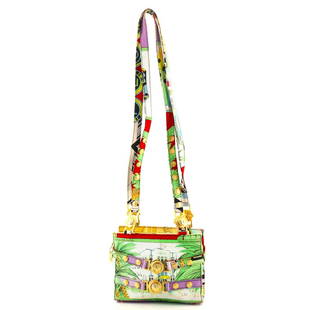 Versace Vintage Medallion Zip Shoulder Bag Printed Fabric Small: Versace Vintage Medallion Zip Shoulder Bag Printed Fabric Small Exterior Color: Print, Multicolor Interior Color: Black Exterior Material: Fabric, Metal Interior Material: Fabric 