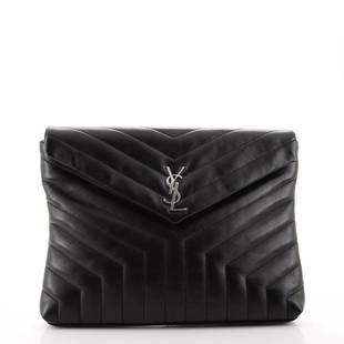 Saint Laurent LouLou Document Clutch Matelasse Chevron Leather: Saint Laurent LouLou Document Clutch Matelasse Chevron Leather Exterior Color: Black Interior Color: Black Exterior Material: Leather Interior Material: Fabric Hardware Color: Aged