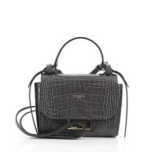 Givenchy Eden Top Handle Bag Crocodile Embossed Leather Mini: Givenchy Eden Top Handle Bag Crocodile Embossed Leather Mini Exterior Color: Gray Interior Color: Red Exterior Material: Leather Interior Material: Leather Hardware Color: Gold 
