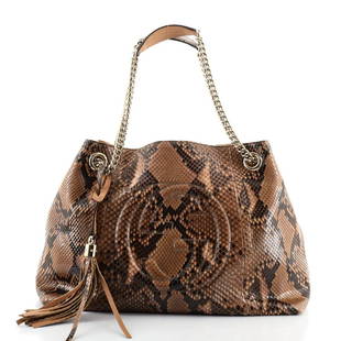 Gucci Soho Chain Strap Shoulder Bag Python Medium: Gucci Soho Chain Strap Shoulder Bag Python Medium Exterior Color: Neutral Interior Color: Neutral Exterior Material: Python, Exotic Interior Material: Fabric Hardware Color: Gold Tone 