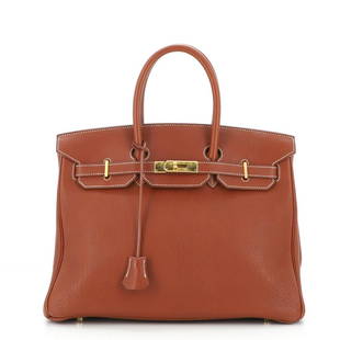 Hermes Birkin Handbag Fauve Fjord with Gold Hardware 35: Hermes Birkin Handbag Fauve Fjord with Gold Hardware 35 Hermes Color: Fauve Hermes Color: Fauve Exterior Color: Brown Interior Color: Brown Exterior Material: Leather Interior