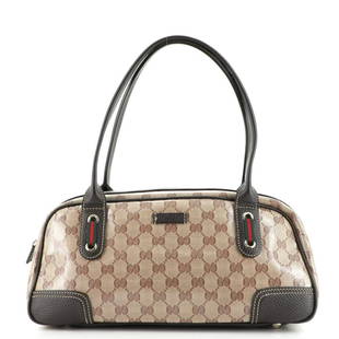 Gucci Princy Boston Bag (Outlet) GG Coated Canvas Small: Gucci Princy Boston Bag (Outlet) GG Coated Canvas Small Exterior Color: Brown Interior Color: Brown Exterior Material: Canvas Coated Interior Material: Fabric Hardware Color: Gold Tone