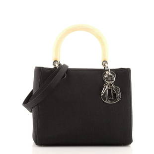 Christian Dior Vintage Lady Dior Canvas with Resin Medium: Christian Dior Vintage Lady Dior Canvas with Resin Medium Exterior Color: Black Interior Color: Black Exterior Material: Canvas Plain Interior Material: Fabric Hardware Color: Silver 