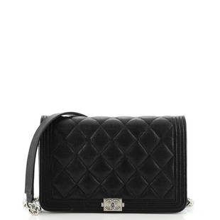 Chanel Boy Wallet on Chain Quilted Caviar: Chanel Boy Wallet on Chain Quilted Caviar Exterior Color: Black Interior Color: Black Exterior Material: Leather Interior Material: Fabric, Leather Hardware Color: Silver 