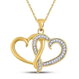 10kt Yellow Gold Womens Round Diamond Double Joined Heart Pendant 1/10 Cttw: 10kt Yellow Gold Womens Round Diamond Double Joined Heart Pendant 1/10 Cttw Metal Type10kt Yellow Gold Item Number114985 StyleHeartCarats Total Weight *1/10 Ct.t.w.Primary Gem