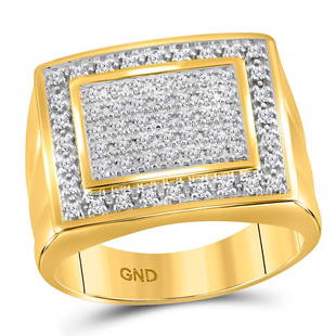 10kt Yellow Gold Mens Round Diamond Square Frame Cluster Ring 1/2 Cttw: 10kt Yellow Gold Mens Round Diamond Square Frame Cluster Ring 1/2 Cttw Metal Type10kt Yellow Gold Item Number26448 StyleClustersRing SizeRing size selectableCarats Total Weight *1/2