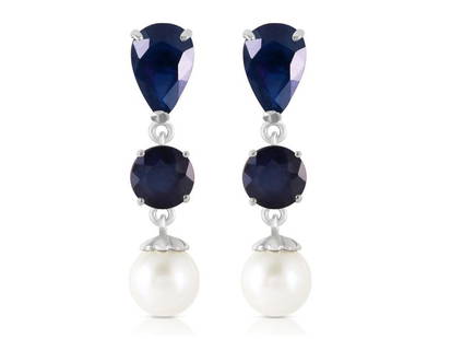 10.1 CTW 14K Solid White Gold Chandelier Earrings Sapphire Cultured Pearl: 10.1 CTW 14K Solid White Gold Chandelier Earrings Sapphire Cultured Pearl SKU: RBJ4450-W Brand: Fine Jewelry Condition: Never Worn Metal: White Gold Size and Fit: 0.40in (10.16mm) 1.31in