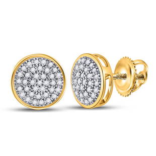 10kt Yellow Gold Womens Round Diamond Circle Cluster Stud Earrings 1/5 Cttw: 10kt Yellow Gold Womens Round Diamond Circle Cluster Stud Earrings 1/5 Cttw Metal Type10kt Yellow Gold Item Number55693 StyleClustersCarats Total Weight *1/5 Ct.t.w.Primary Gem