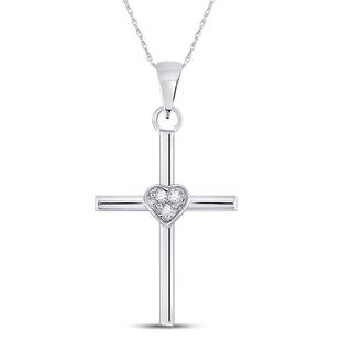 Sterling Silver Womens Round Diamond Heart Cross Pendant .03 Cttw: Sterling Silver Womens Round Diamond Heart Cross Pendant .03 Cttw Metal TypeSterling Silver Item NumberGDI17584 StyleCrossesCarats Total Weight *.03 Ct.t.w.Primary Gem