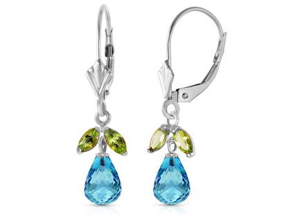 3.4 CTW 14K Solid White Gold Leverback Earrings Blue Topaz Peridot: 3.4 CTW 14K Solid White Gold Leverback Earrings Blue Topaz Peridot SKU: RBJ2257-W Brand Condition: Never Worn Metal: White Gold Size and Fit: 0.29in (7.4mm) 1in (25.4mm) These unique 14K. white