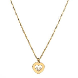 Chopard Happy Diamonds 3 Diamond Heart Pendant Necklace 18K Yellow Gold with Floating Diamonds: Chopard Happy Diamonds 3 Diamond Heart Pendant Necklace 18K Yellow Gold with Floating Diamonds Metal Type: 18K Yellow Gold Metal Finish: High Polish Hallmarks Type: 750, Designer Signature,